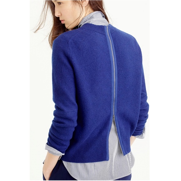 J.Crew  Women's Navy Blue Wool Back-zip Sweater - Picture 3 of 3